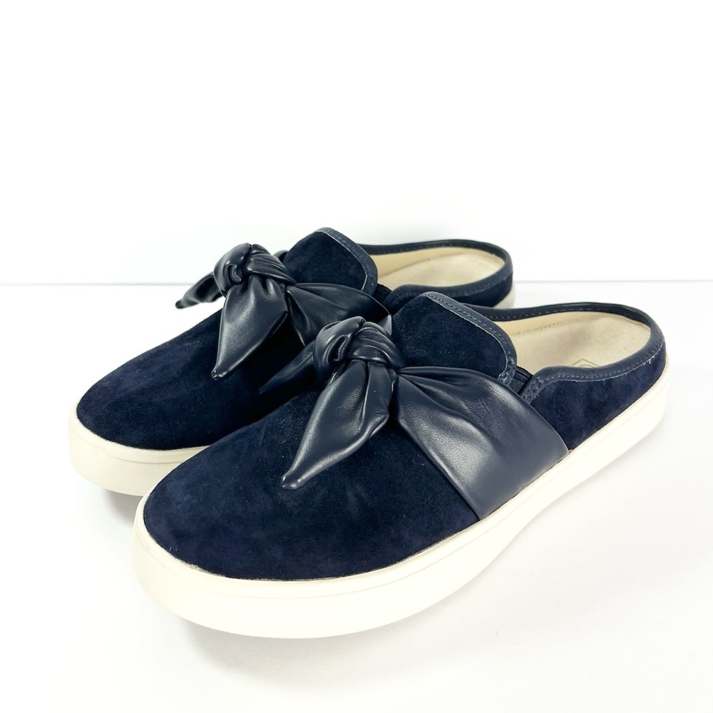 Womens Spenco Orthotic Mules Barbados Suede Bow Navy Blue 8.5